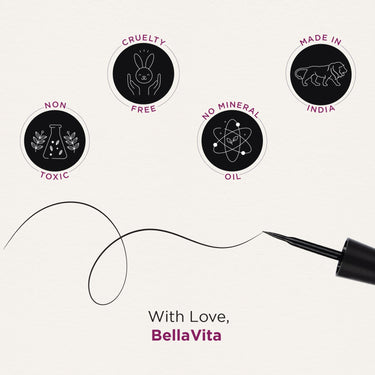 BELLAVITA Intense Drama Waterproof Smudge Proof Eyeliner 3.5ml, Black, Matte Finish, Fast-Drying, Felt Tip Applicator, Enriched with Biotin